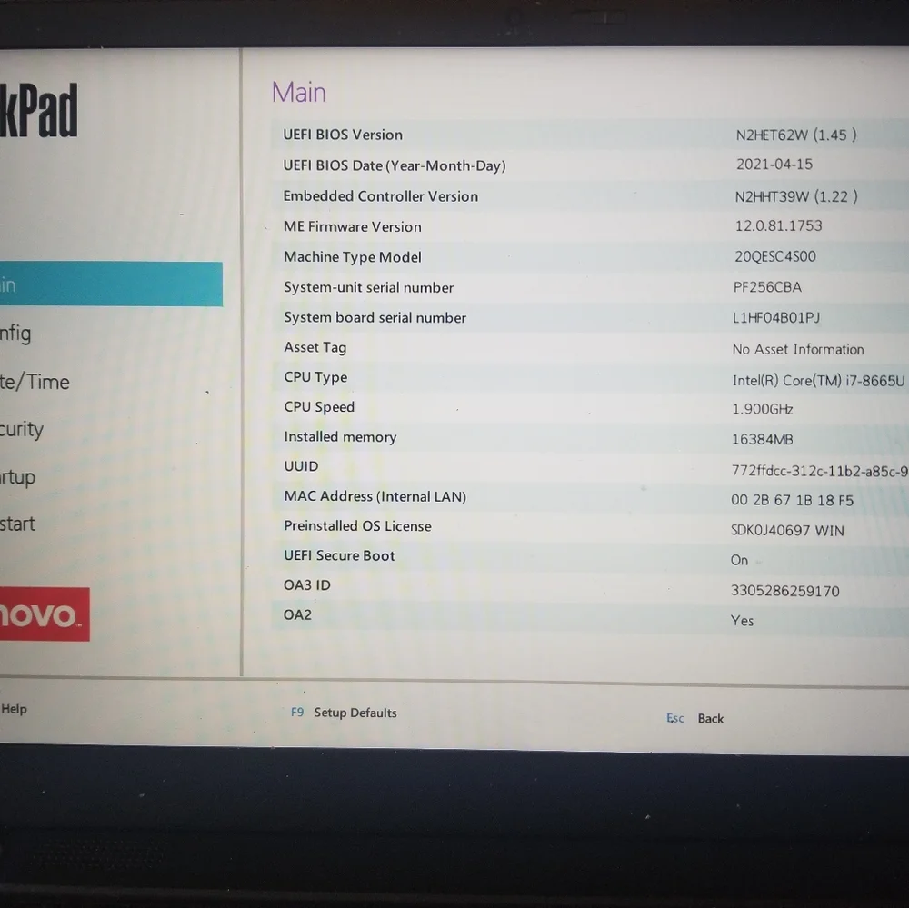 Thinkpad X1 Carbon Laptop.